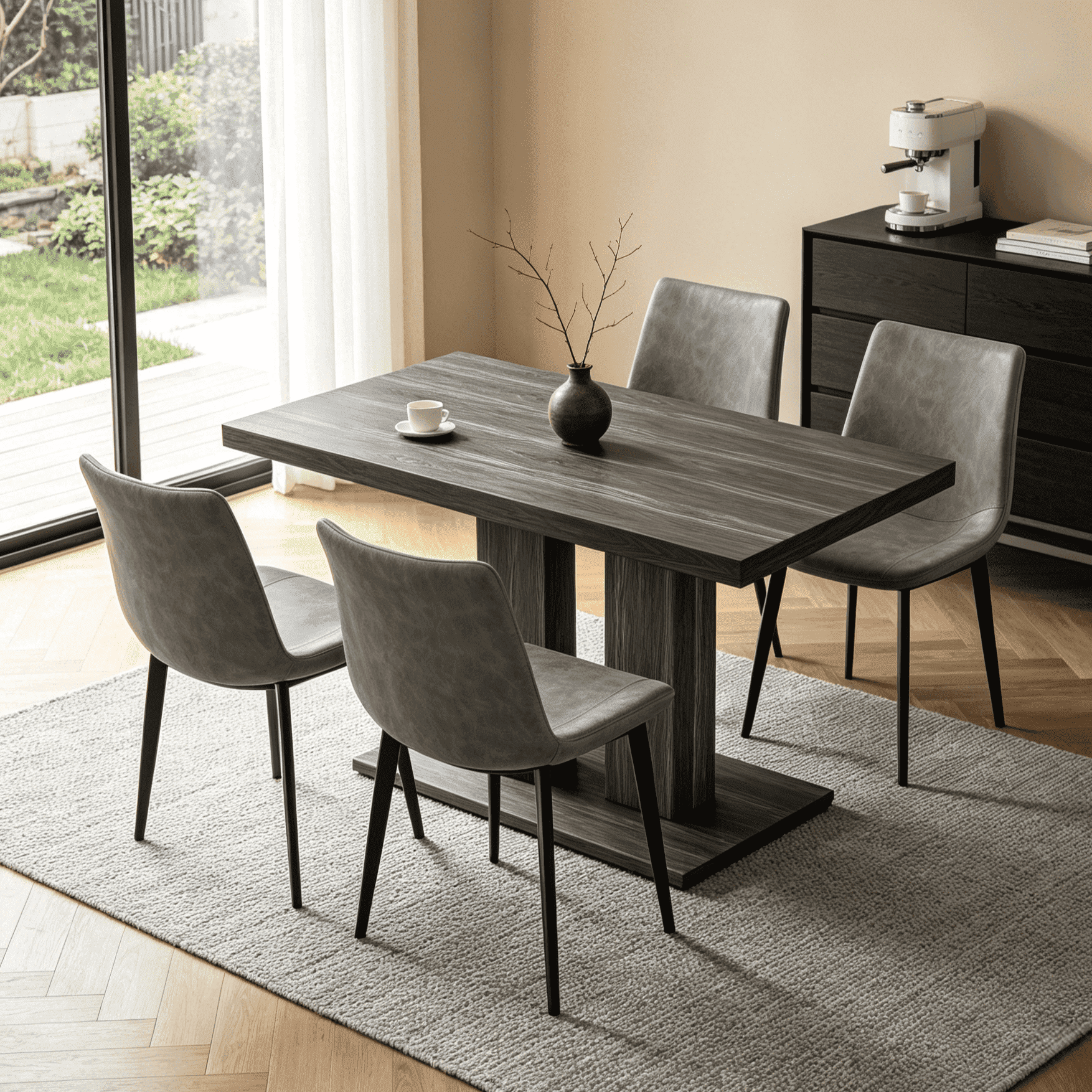 46.2 Dining Table,Modern Square Dining Table for 4-6 People,Rectangular Dining Room Table with Sturdy Pedestal Base，Rectangle kitchen Table for Living Room, Apartment