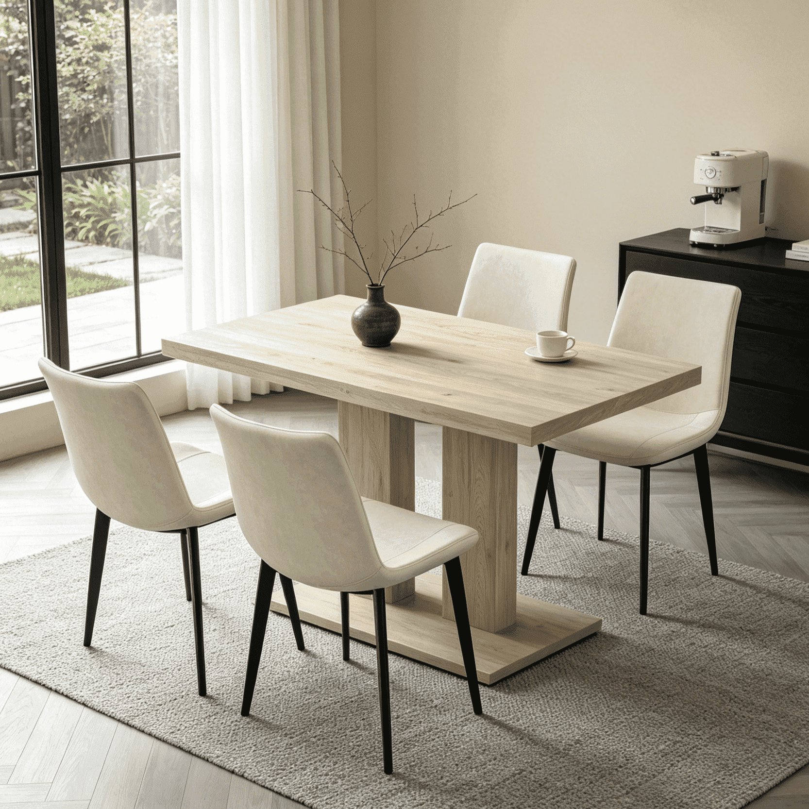 46.2 Dining Table,Modern Square Dining Table for 4-6 People,Rectangular Dining Room Table with Sturdy Pedestal Base，Rectangle kitchen Table for Living Room, Apartment