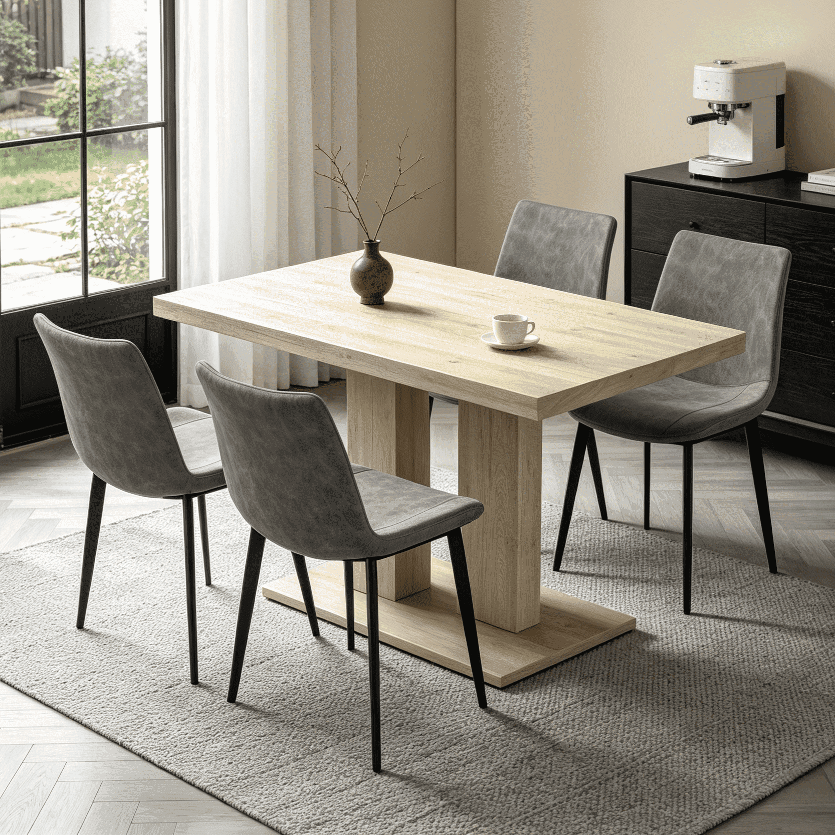 46.2 Dining Table,Modern Square Dining Table for 4-6 People,Rectangular Dining Room Table with Sturdy Pedestal Base，Rectangle kitchen Table for Living Room, Apartment