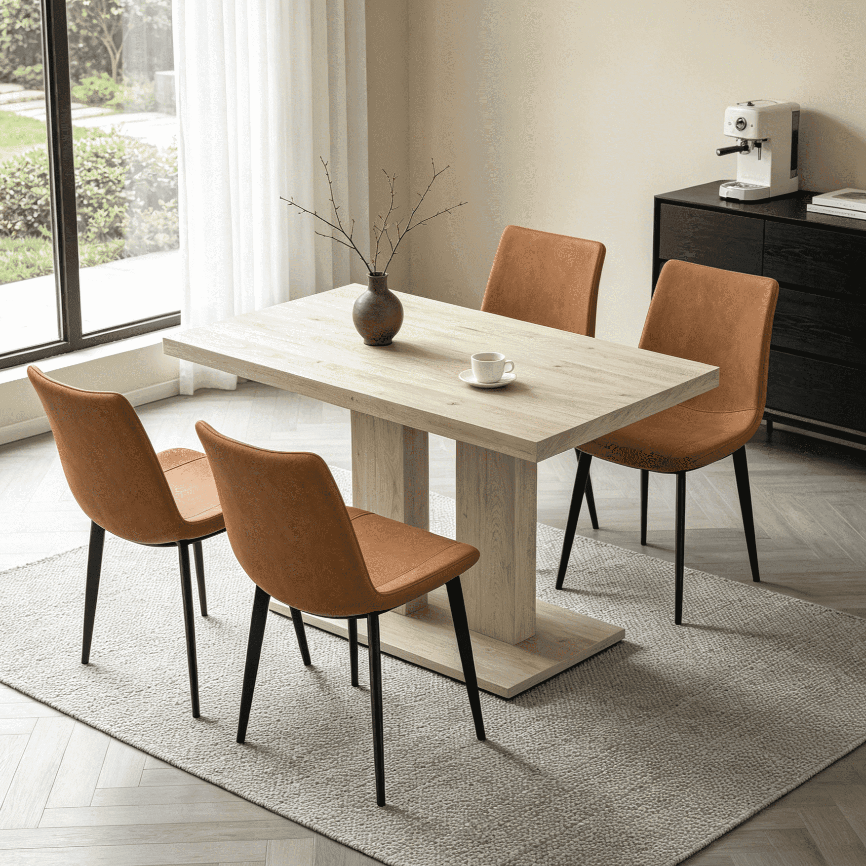 46.2 Dining Table,Modern Square Dining Table for 4-6 People,Rectangular Dining Room Table with Sturdy Pedestal Base，Rectangle kitchen Table for Living Room, Apartment