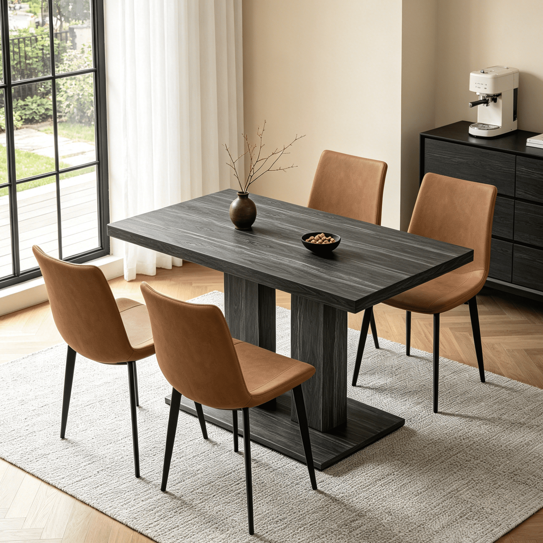 46.2 Dining Table,Modern Square Dining Table for 4-6 People,Rectangular Dining Room Table with Sturdy Pedestal Base，Rectangle kitchen Table for Living Room, Apartment