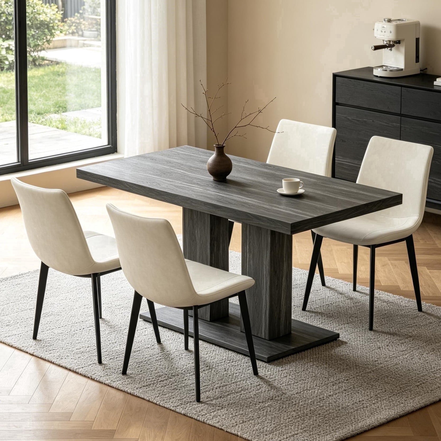 46.2 Dining Table,Modern Square Dining Table for 4-6 People,Rectangular Dining Room Table with Sturdy Pedestal Base，Rectangle kitchen Table for Living Room, Apartment
