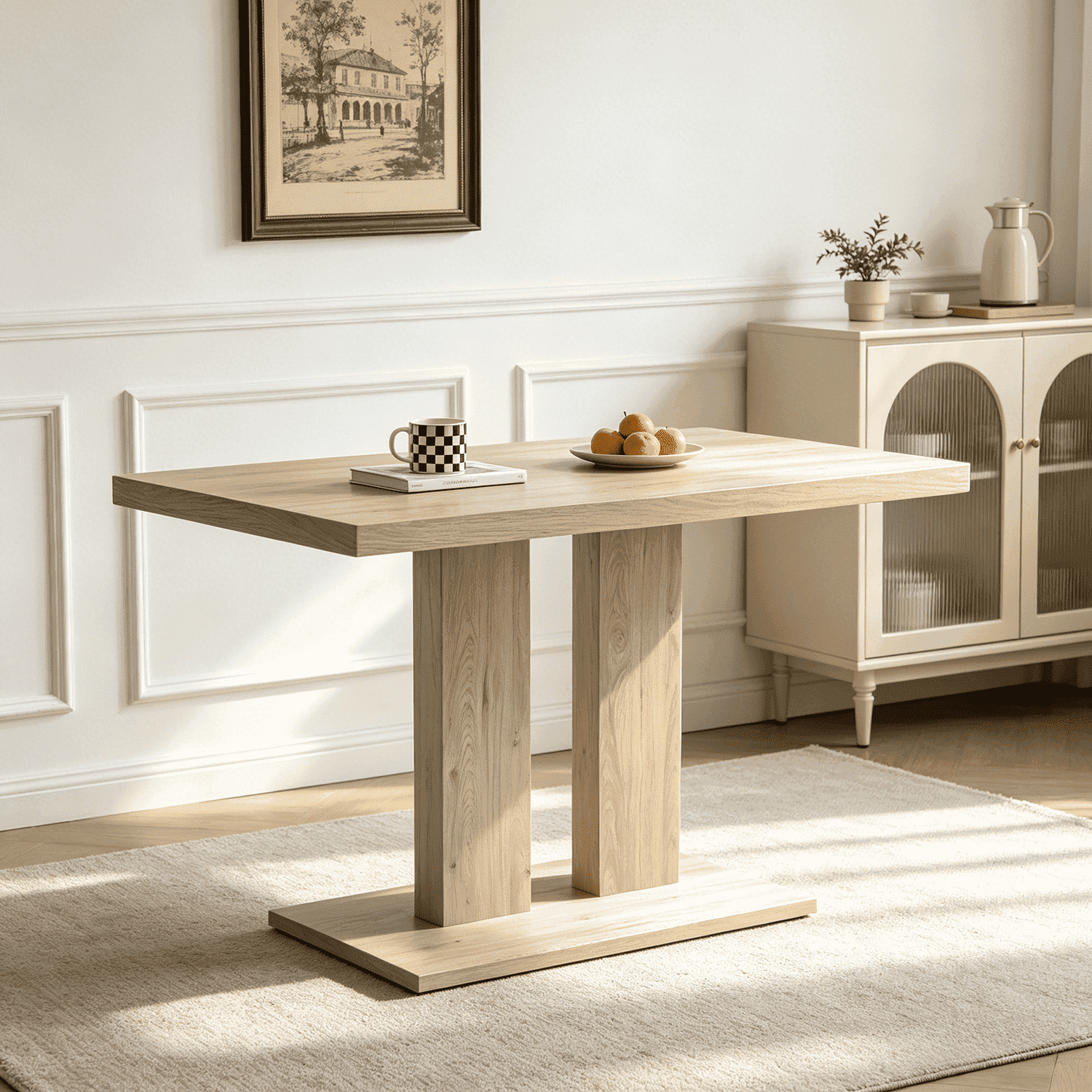 46.2 Dining Table,Modern Square Dining Table for 4-6 People,Rectangular Dining Room Table with Sturdy Pedestal Base，Rectangle kitchen Table for Living Room, Apartment