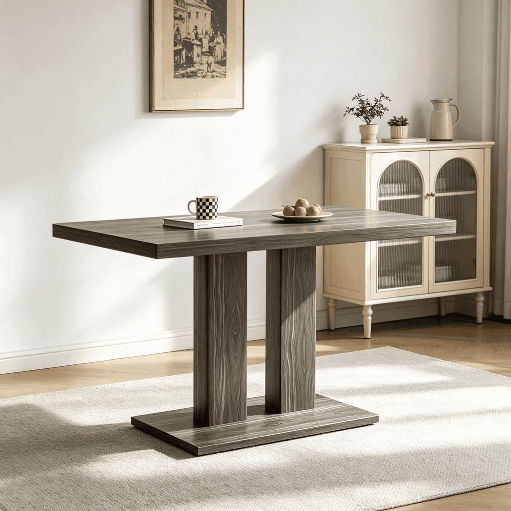 46.2 Dining Table,Modern Square Dining Table for 4-6 People,Rectangular Dining Room Table with Sturdy Pedestal Base，Rectangle kitchen Table for Living Room, Apartment