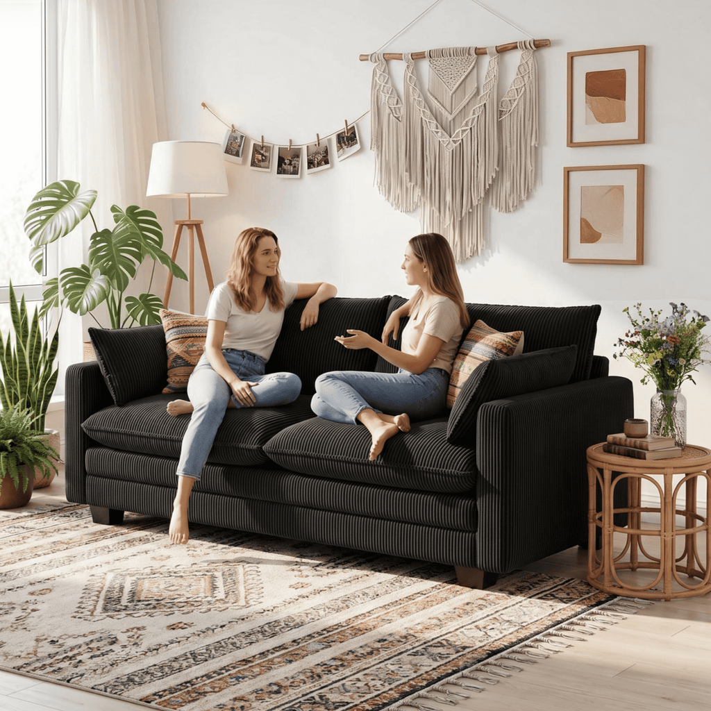 75’’ Cloud Couches for Living Room, Noelse L Shaped Modular Sofa with Deep Seats, 2 Seater Love Seat Couch with Removable Washable Corduroy Fabric for Living Room Bedroom and Apartment, Gray