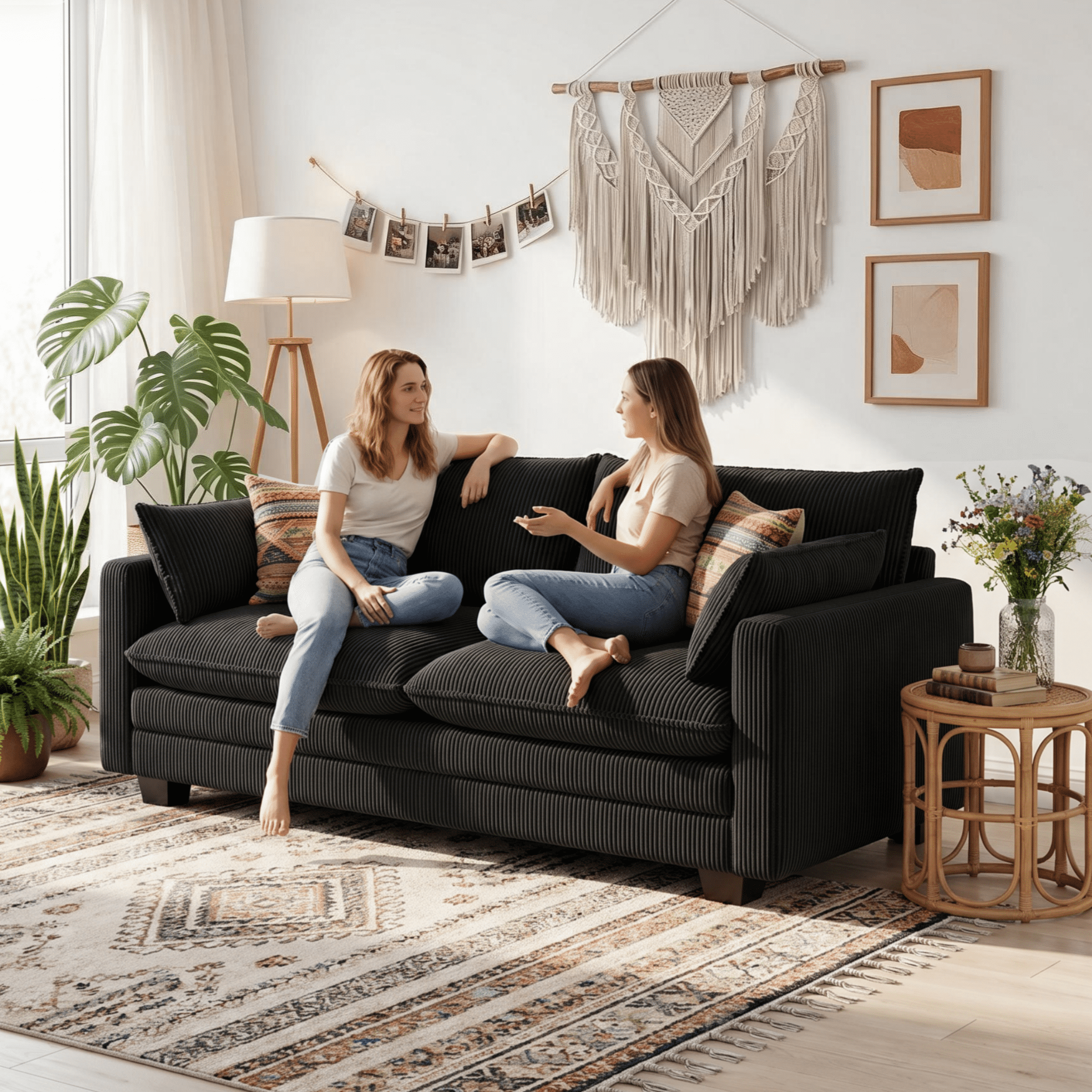 75’’ Cloud Couches for Living Room, Noelse L Shaped Modular Sofa with Deep Seats, 2 Seater Love Seat Couch with Removable Washable Corduroy Fabric for Living Room Bedroom and Apartment, Gray