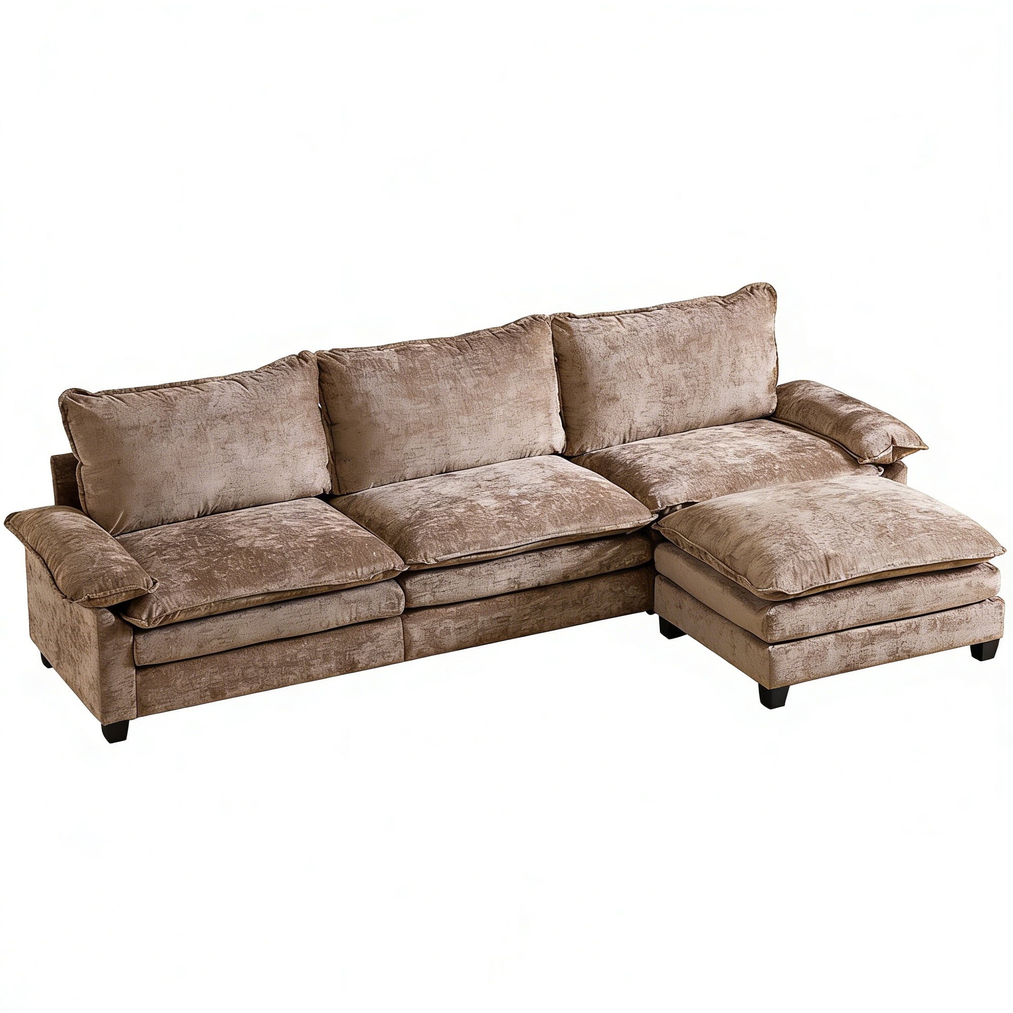 Ktaxon Sectional Sofa L Shaped Couch with Chaise Living Room Sleeper Set, 2 Seats with Chenille and Double Layer Cushions 86 W Beige
