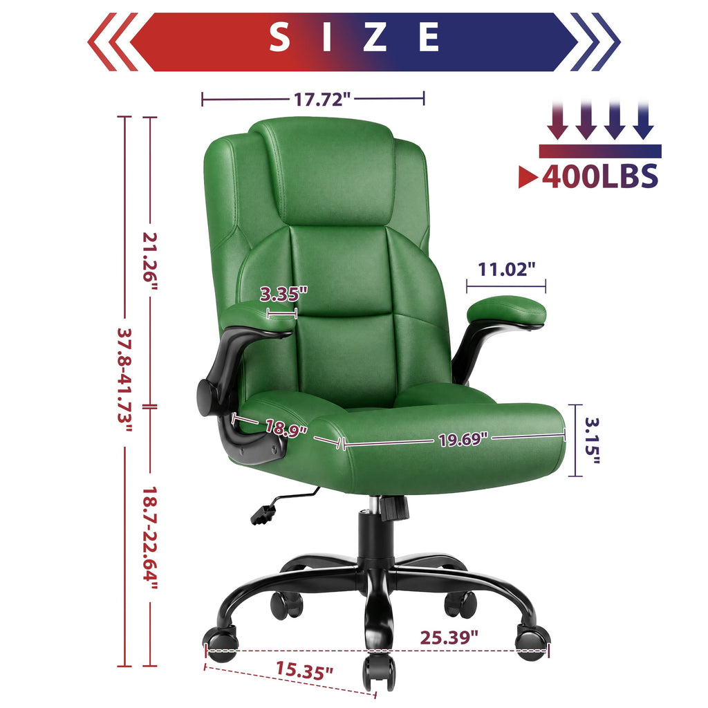 JONPONY Leather Office Chair, Big and Tall 500lbs Ergonomic Desk Chairs with Back Support, Executive Leather Chair with Wheels for Home Office, with Adjustable Padded Armrest & Lumbar Support , Black