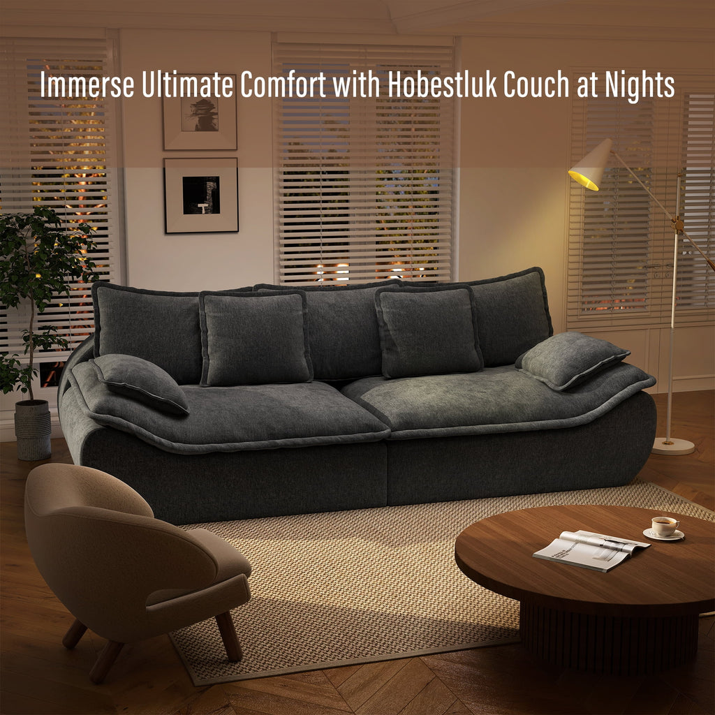2-Seater Modular Sectional Sofa, Comfy Loveseat with Throw, Deep Seat Memory Foam Small Couches for Small Space, Living Room Apartment, Dark Grey