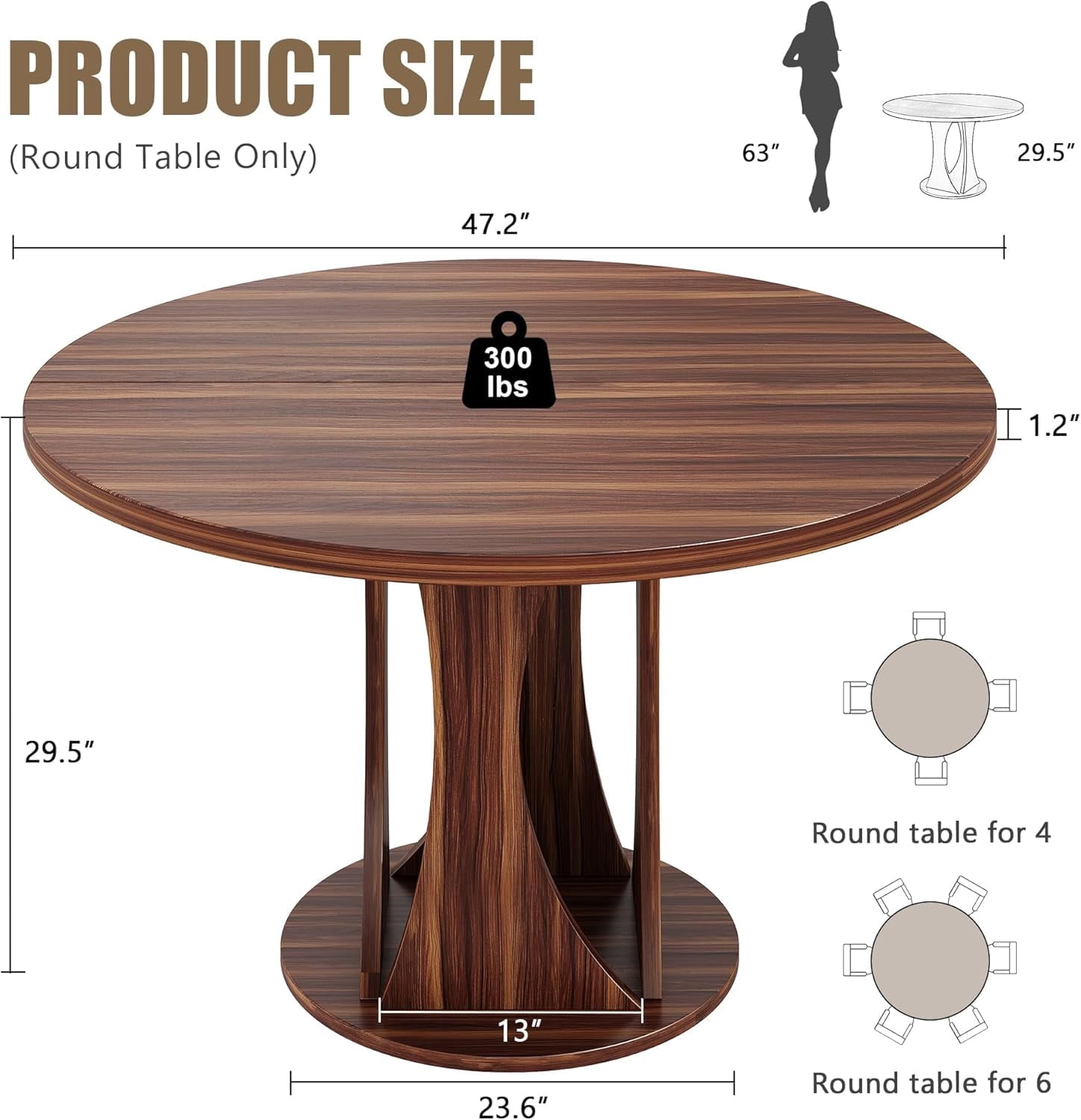Laisnet 47 Round Dining Table for 4-6, Kitchen Table with Rounded Base for Dining Room Living Room, Black