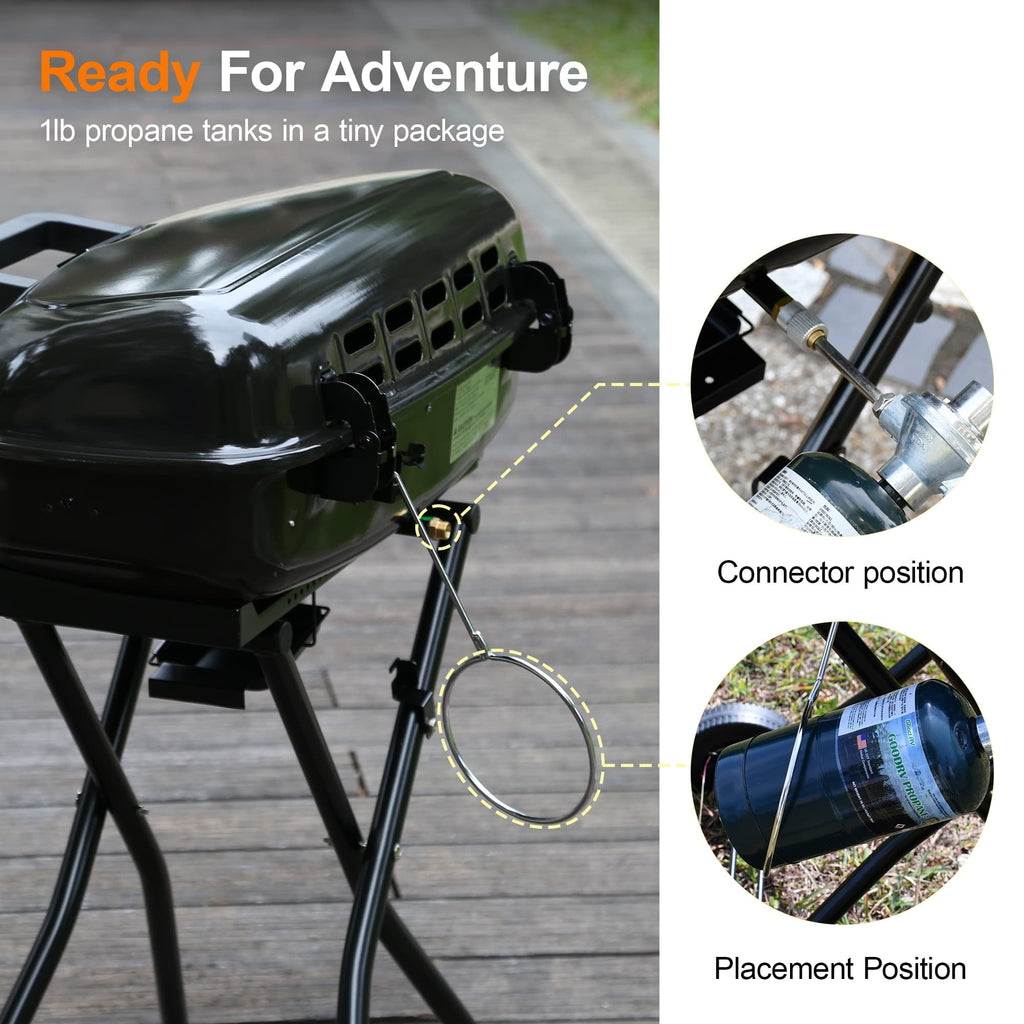 Brand Man Portable 2-Burner Camping Propane Gas Grill, Enameled Foldable BBQ with Griddle for Outdoor Cooking, Green