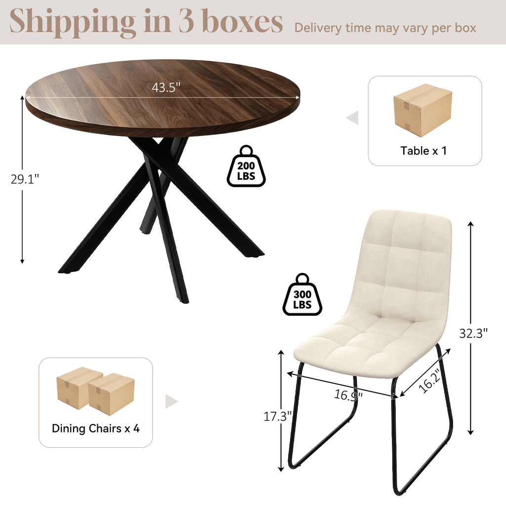 43.5 Round Dining Table for 4, Space Saving Kitchen Table with Metal Legs, Mid Century Modern Dining Table for Dining Living Room Apartment Small Space