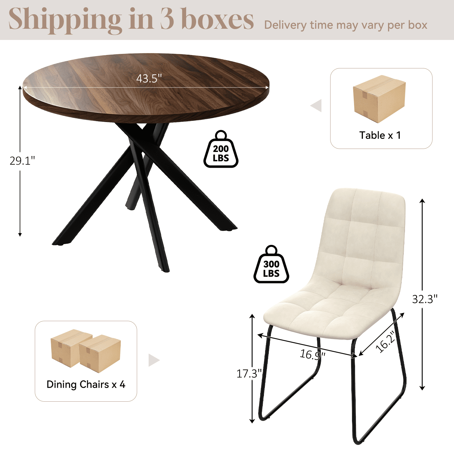 43.5 Round Dining Table for 4, Space Saving Kitchen Table with Metal Legs, Mid Century Modern Dining Table for Dining Living Room Apartment Small Space