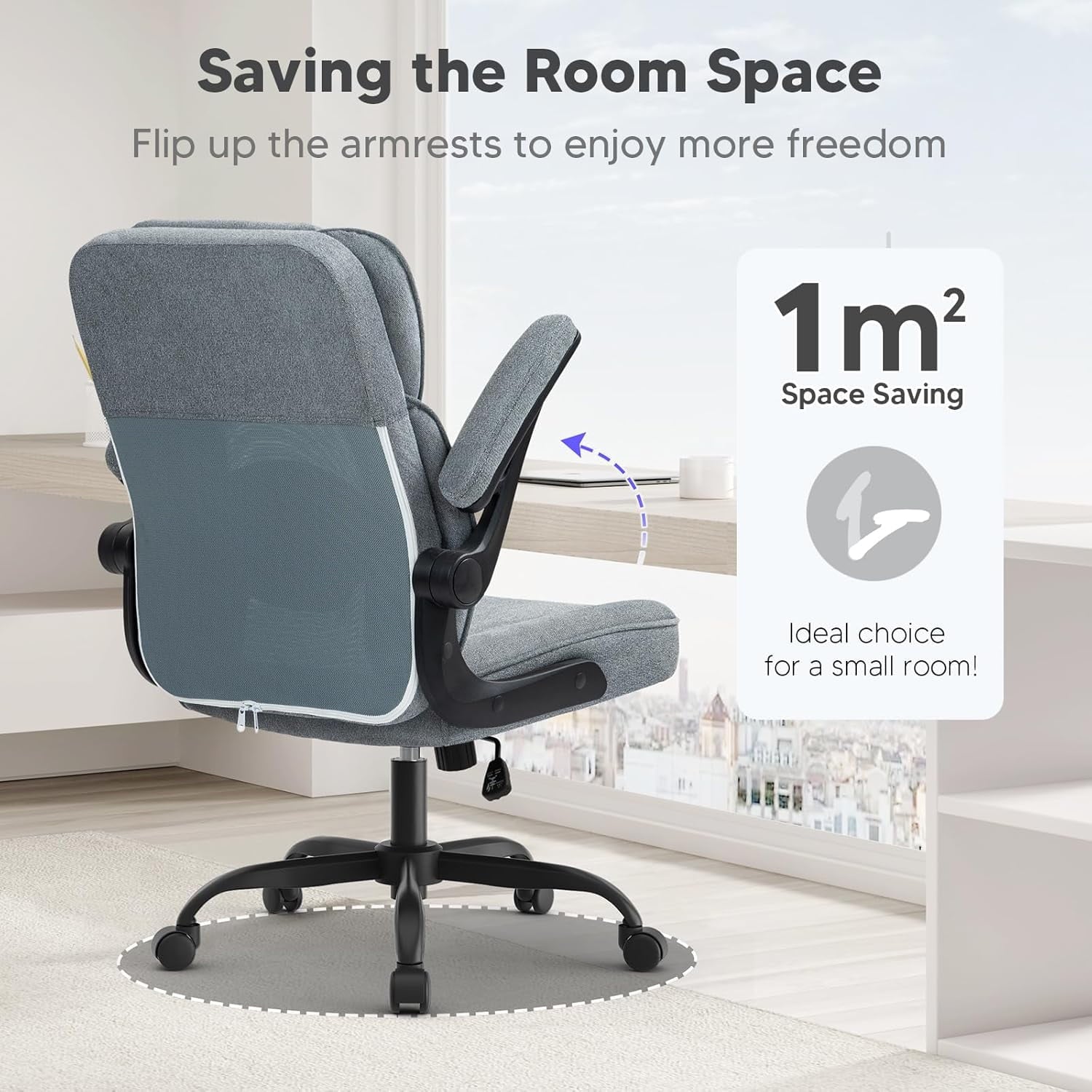 SEATZONE Ergonomic Home Desk Office Chair with Armrests and Wheels, Comfortable Swivel Task Executive Computer Chair, Velvet Fabric for Adults and Teens,Gray