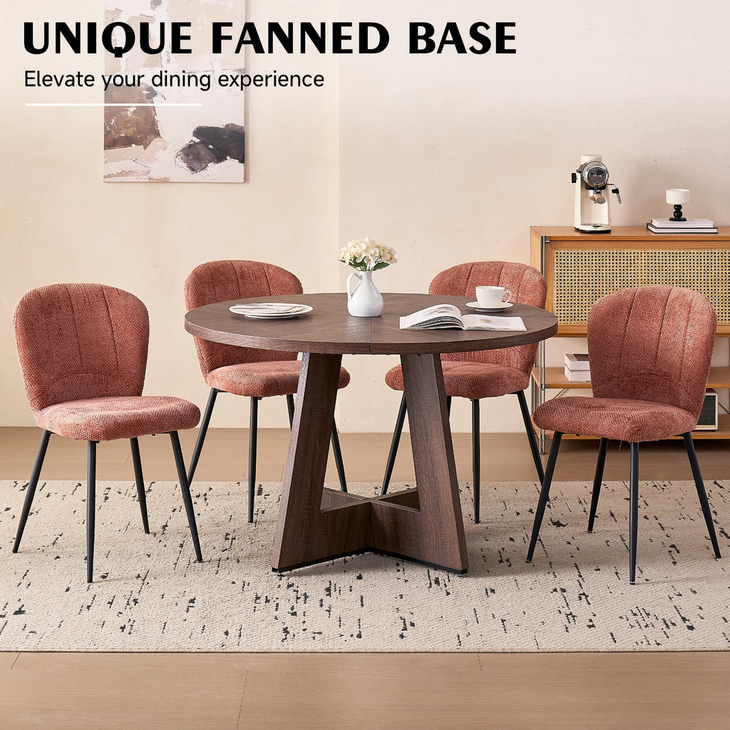 5 Piece 47'' Round Dining Table Chairs Set for 4, Farmhouse Oak Kitchen Table with 4 Boucle Mid Century Modern Dinning Room Chairs, Wood Dinner Table &Upholstered Chair Set of 4, Beige