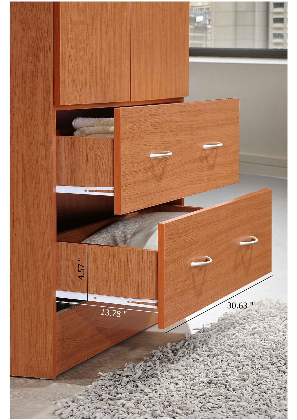 Hodedah 2-Door Armoire with 2-Drawers and Clothing Rod in Black