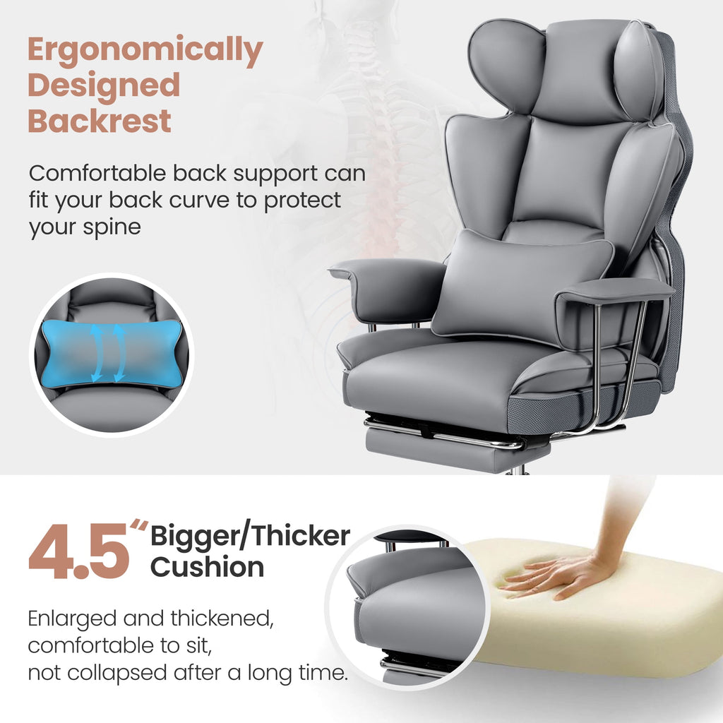 ATHOPE Executive Leather Office Chair 500lbs, Big and Tall Desk Chair with Footrest, High Back Ergonomic Reclining Computer Chair, High-Density Foam, Heavy Duty Swivel Rolling Chair, Black