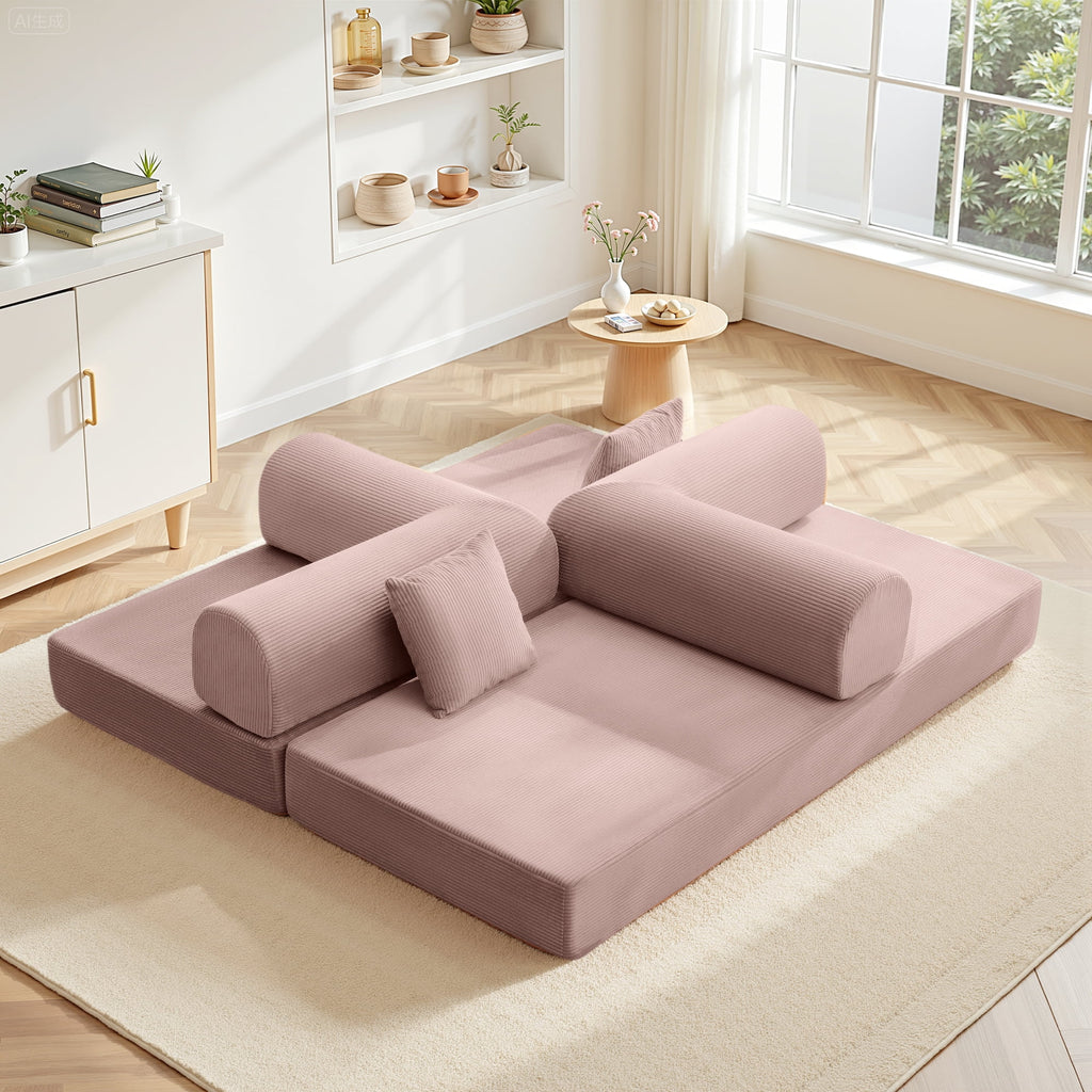 COOLHUT 63 W Combination Sofa, High Rebound Density Foam Sofa Couch, Two Forms Floor Couch Three Seats Sofa Bed for Living Room, Bedroom, Green