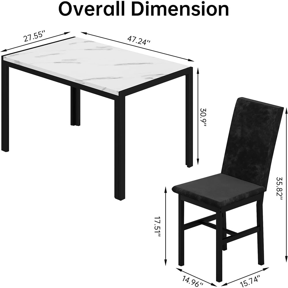 LinkRomat 5-Piece Faux Marble Dining Table Set for 4, Modern Kitchen Table with Chairs, Dinette Dining Room Furniture Set for Compact Space Saving