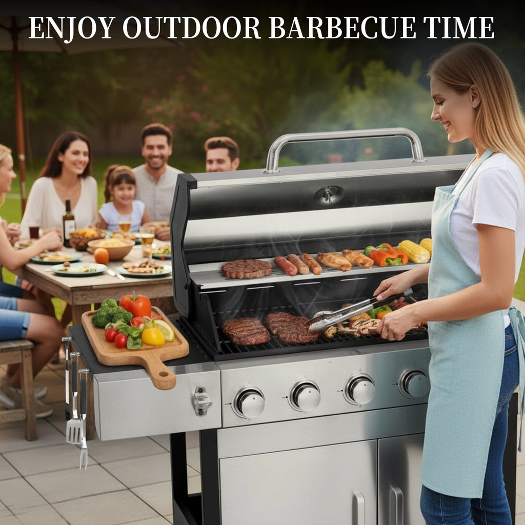 CIG GARDEN 6-Burner Propane Gas Grill with Side Burner,73000 BTU Output Double-Layer Stainless Steel BBQ Grill Lid with Cast Iron Grates