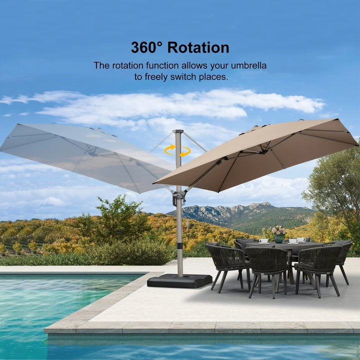 PURPLE LEAF Patio Umbrella with Base Included, 10ft Outdoor Aluminum Cantilever Umbrella with 360° Rotation, Aluminum Large Offset Umbrella for Outdoor Garden Pool, Beige