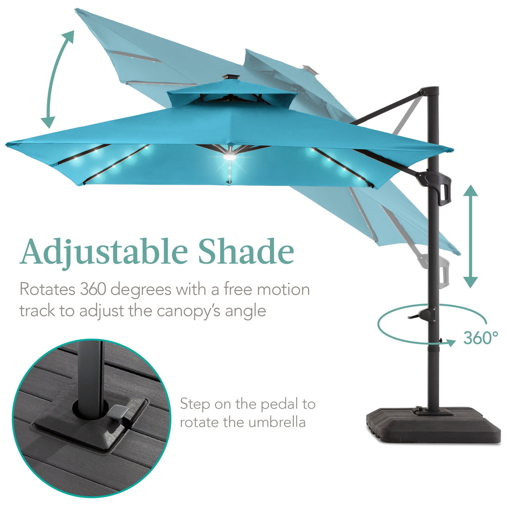 Best Choice Products 10x10ft 2-Tier Square Outdoor Solar LED Cantilever Patio Umbrella w/ Base Included - Tan
