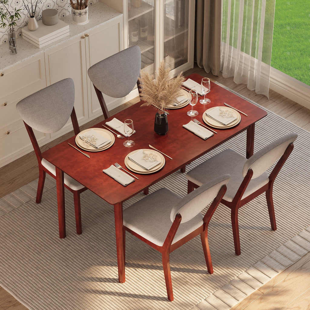 Asofer 5-Piece Dining Table Set for 4, Mid-Century Modern Solid Wood  Kitchen Table and 4 Upholstered Chairs, Small Space Rubberwood Dinette Set for Apartment, Walnut