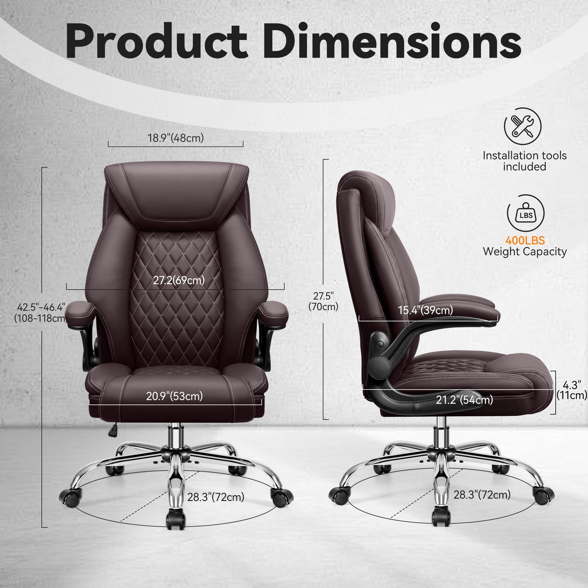 FASTES Ergonomic Office Chair, Big and Tall Leather Desk Chair with Footrest and Lumbar Support, 2-Position Reclining Executive Computer Chair, Black