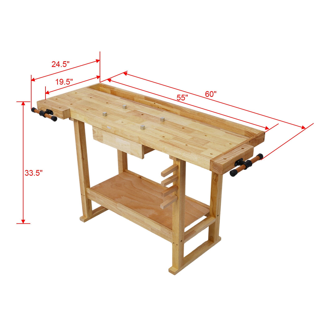 55-Inch Wood Workbench - Wooden Workbench for Garage Workshop and Home,