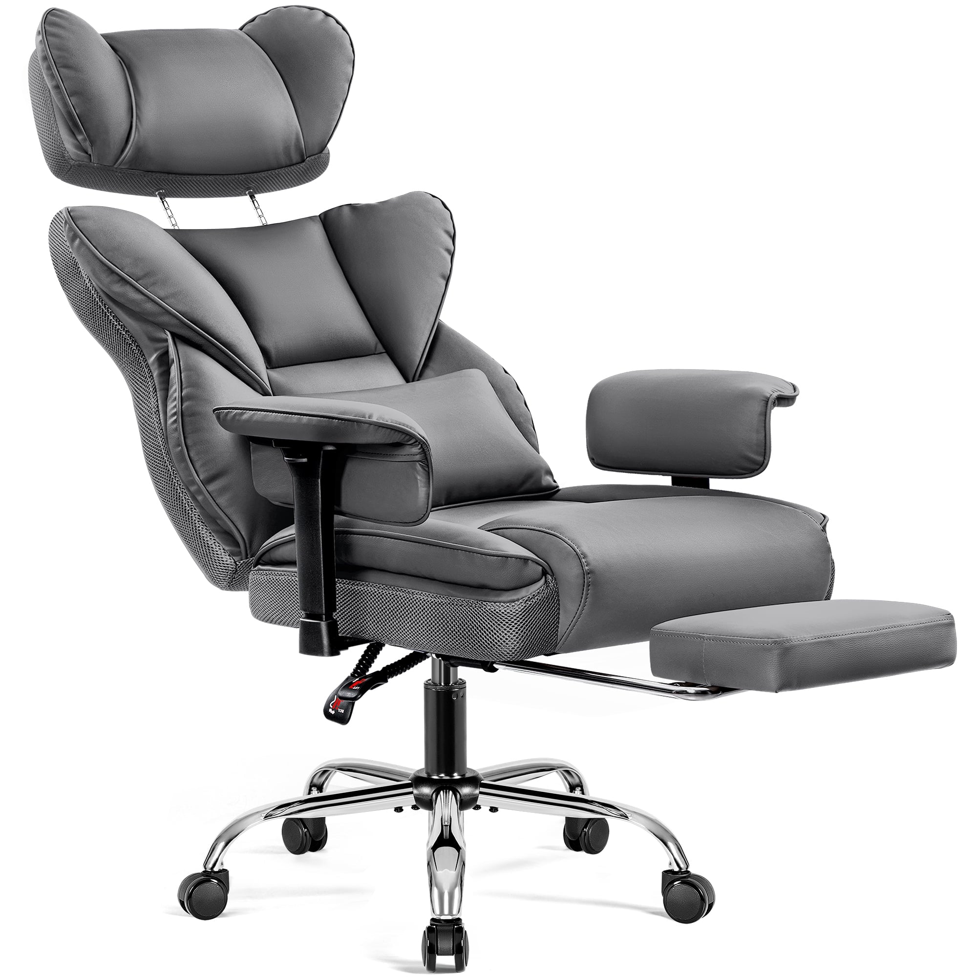COOLHUT Big and Tall PU Leather Office Chair with Adjustable Headrest & Footrest, Executive Computer Desk Chair with 3D Adjustable Padded Armrest, Ergonomic Office Chair with Lumbar Support, Black