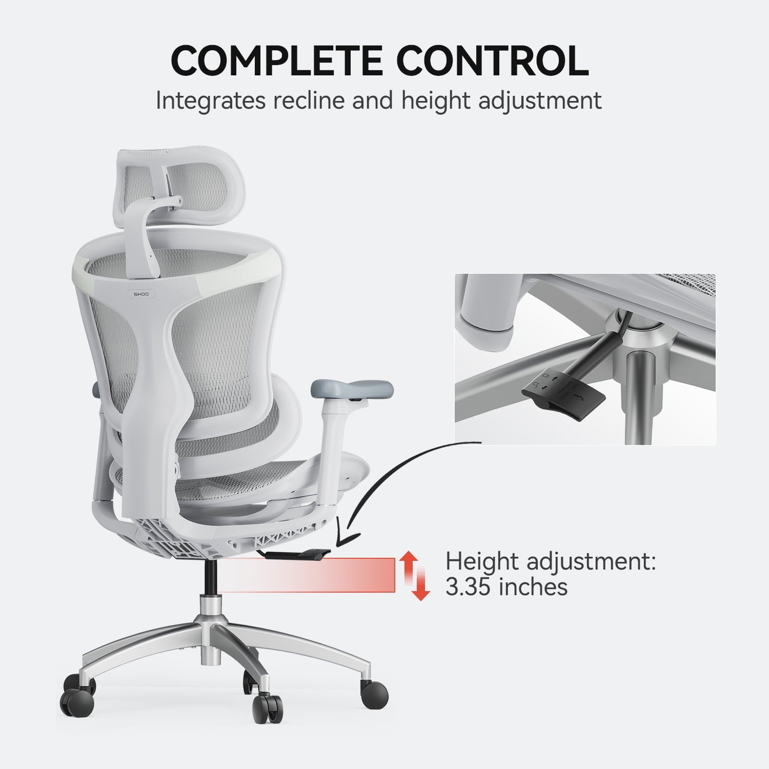 Sihoo Doro C300 Ergonomic Office Chair with Headrest, Lumbar Support, Adjustable Backrest, 3D Armrests, Breathable Mesh, Height & Tilt Adjustment - Black