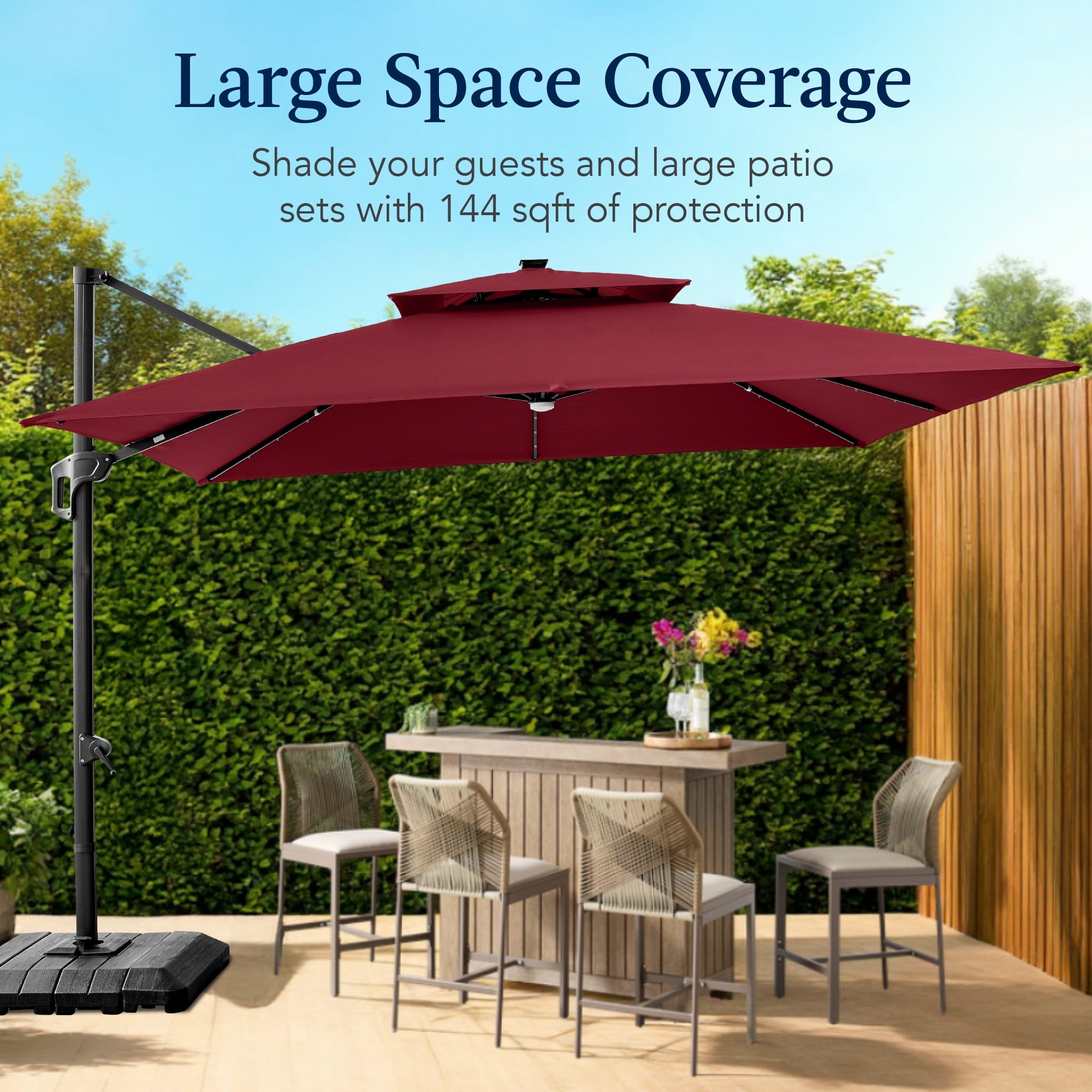 Best Choice Products 12x12ft 2-Tier Square Outdoor Solar LED Cantilever Umbrella w/ 360-Rotating Base   Gray