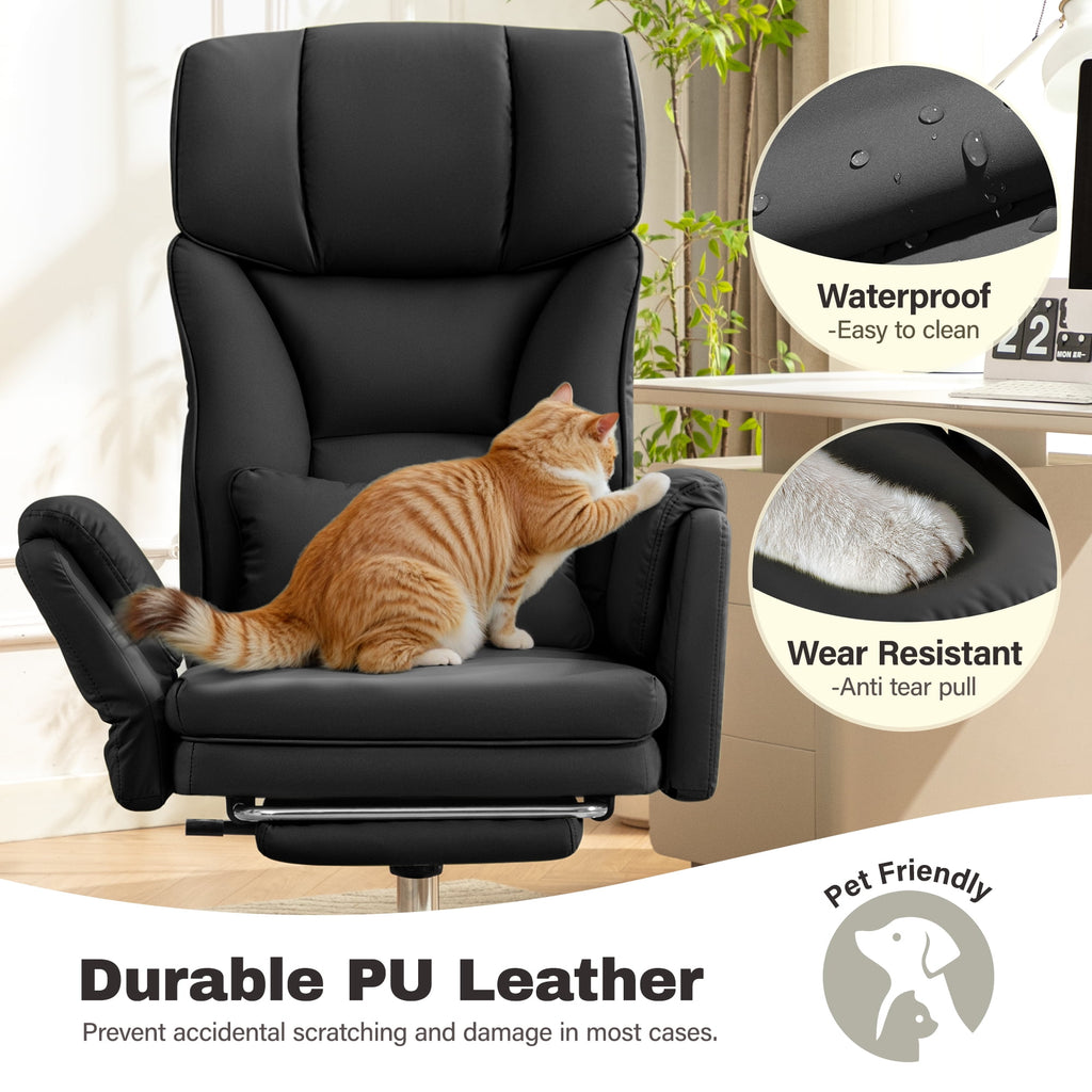 Primy Cross Legged Office Chair with Footrest & Convertible Armrests, 500LBS Capacity Home Desk Chair, Ergonomic Recliner with Lumbar Pillow, Criss Cross Design, Big and Tall Executive Chair