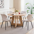 47 Round Dining Table Set for 4 Mid-Century Modern Kitchen Table with 4 Upholstered Chairs Kitchen Coffee Set Dining Table and Chairs for Living Room(Natural Table with 4 Beige Chairs)