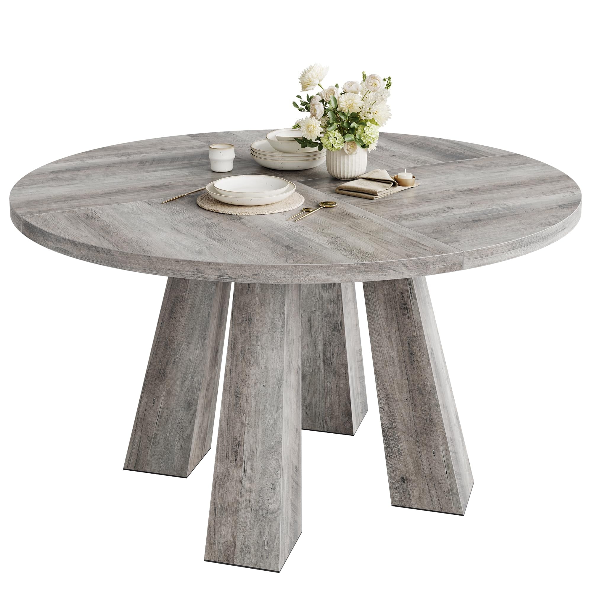 47 Round Farmhouse Dining Table for 4 | Sturdy Kitchen Table & Breakfast Nook Centerpiece Space-Saving Design for Dining Room (Table Only)