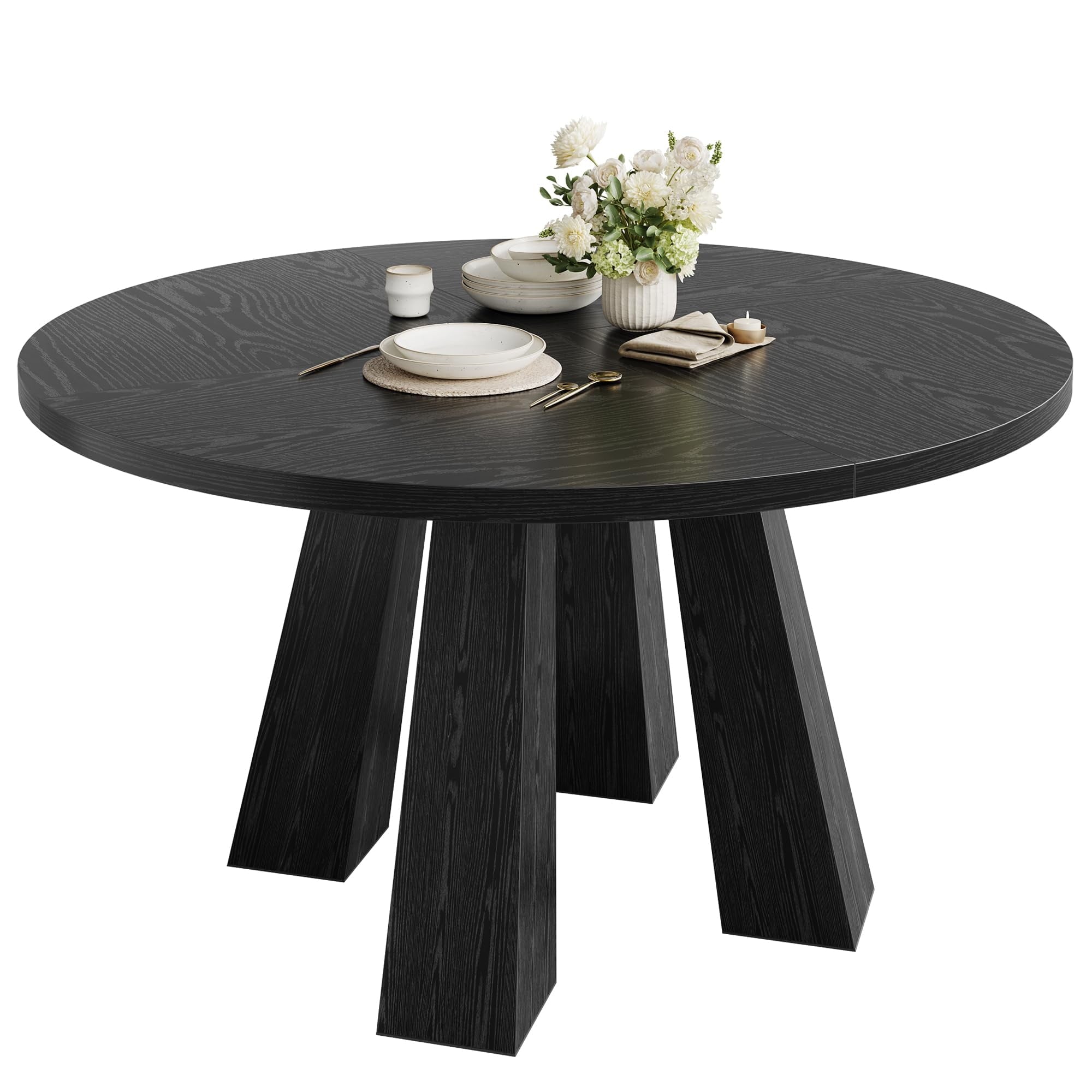 47 Round Farmhouse Dining Table for 4 | Sturdy Kitchen Table & Breakfast Nook Centerpiece Space-Saving Design for Dining Room (Table Only)