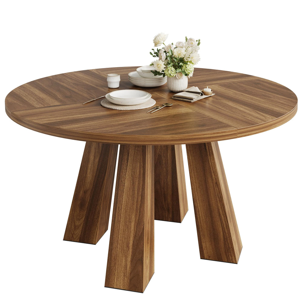 47 Round Farmhouse Dining Table for 4 | Sturdy Kitchen Table & Breakfast Nook Centerpiece Space-Saving Design for Dining Room (Table Only)