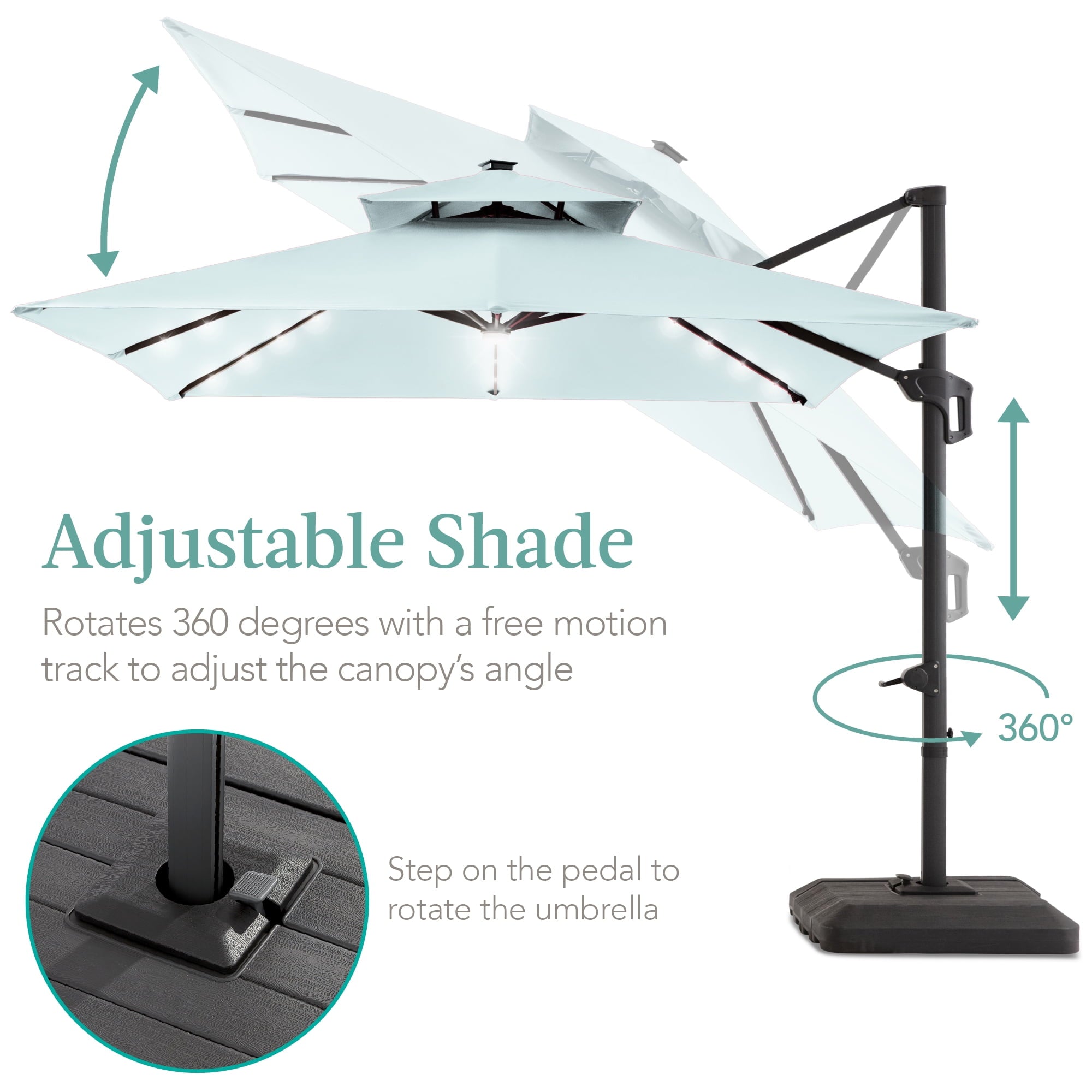 Best Choice Products 10x10ft 2-Tier Square Outdoor Solar LED Cantilever Patio Umbrella w/ Base Included - Tan