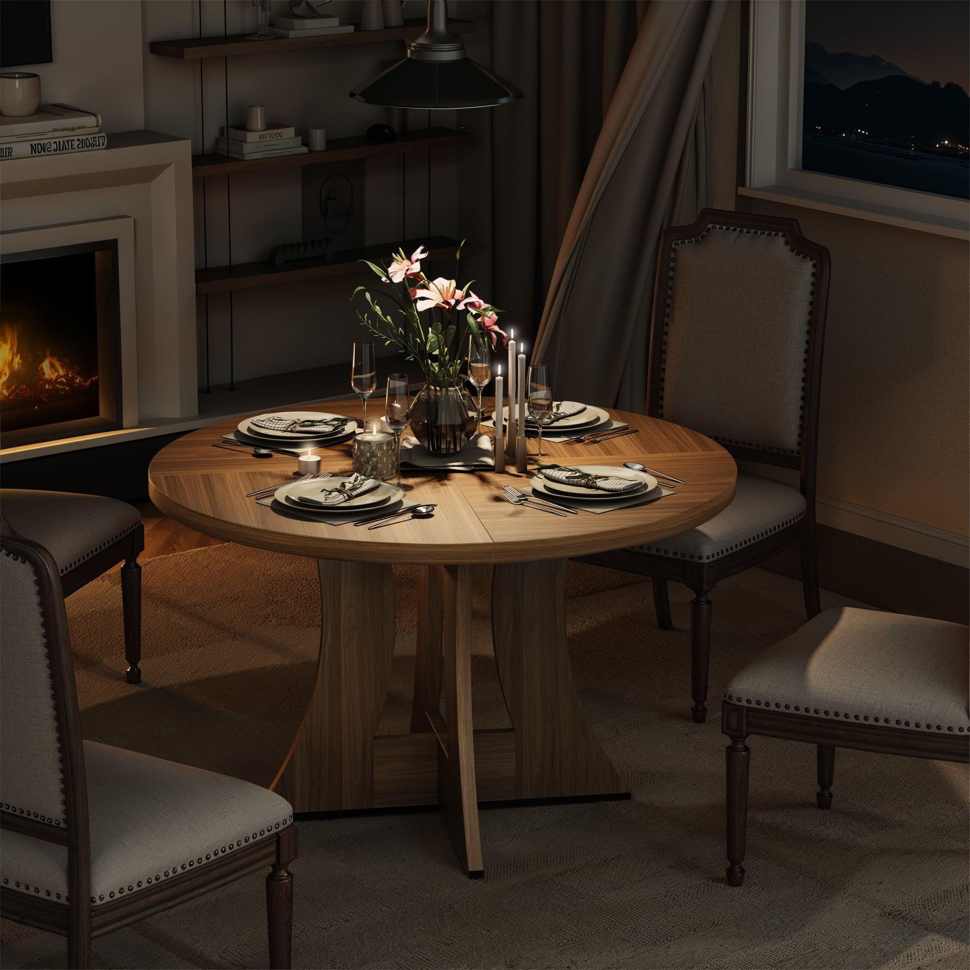 MARNUR Round Dining Table for 4 Persons 47 Kitchen Table for Dining Room Kitchen, Walnut (Only Table)