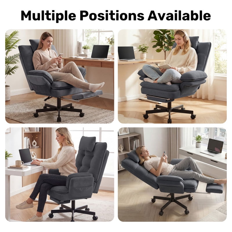 Hawsaiy Big and Tall Office Chair with Footrest, Ergonomic Executive Desk Chair with Flip-Up Arms, Reclining High Back Computer Chair with Headrest & Side Pockets, White