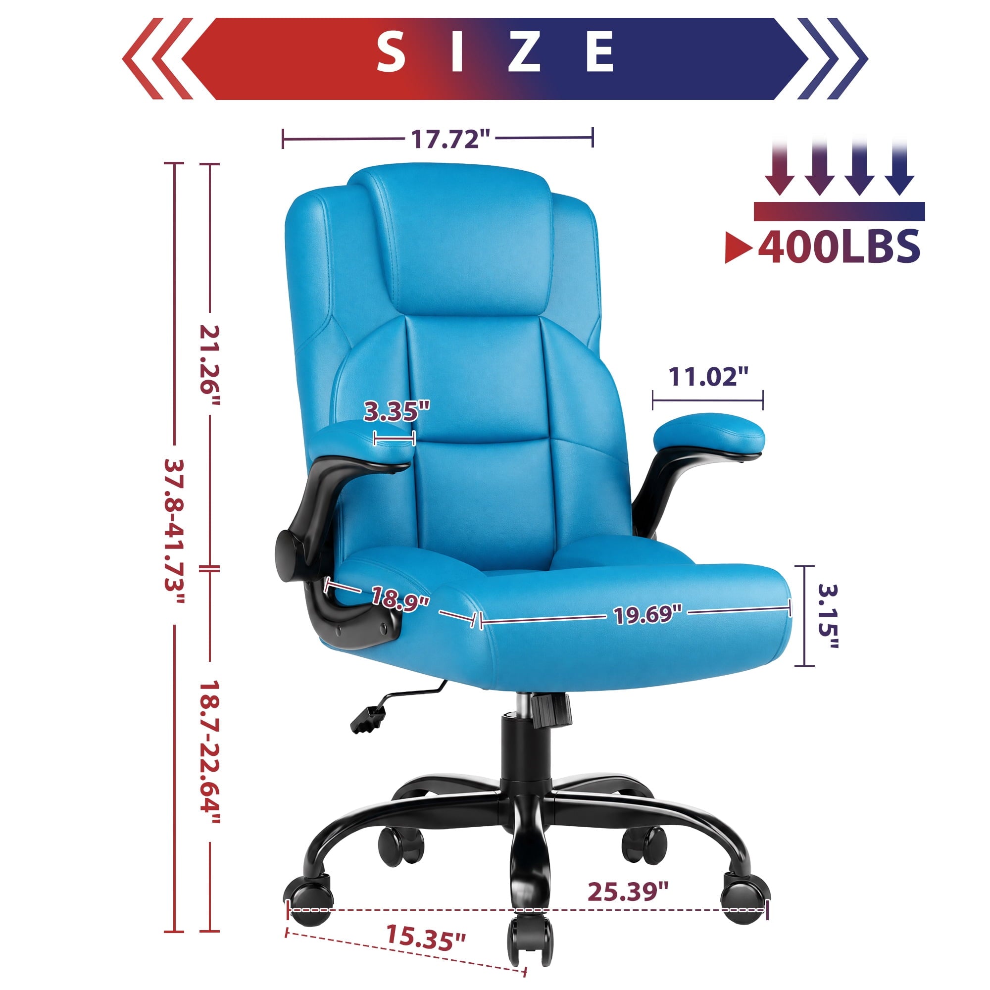 JONPONY Leather Office Chair, Big and Tall 500lbs Ergonomic Desk Chairs with Back Support, Executive Leather Chair with Wheels for Home Office, with Adjustable Padded Armrest & Lumbar Support , Black