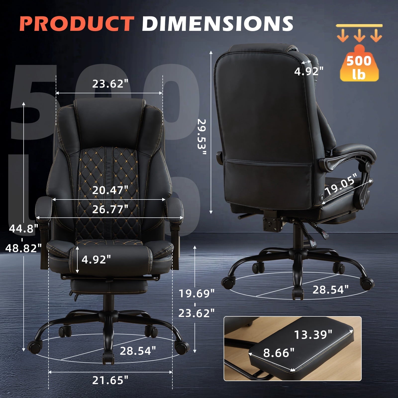 NYOAK Massage Office Chair with Foot Rest, Ergonomic Reclining Desk Chair with Dual Lumbar Kneading Massage, 500lbs Big and Tall Office Chair, Pet-Resistant Leather for Home Office
