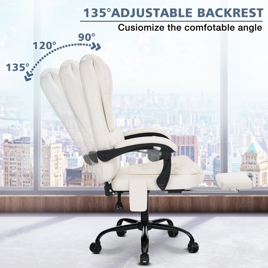 Hoffree Executive Office Chair Massage and Footrest Ergonomic Computer Desk Chair Reclining High Back Leather Office Chair Lumbar Back Support Swivel Rolling for Home Office Black