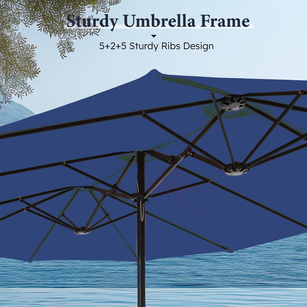 SUMMIT LIVING 15 ft Large Patio Umbrella with Base (Included) Double-Sided Rectangular Outdoor Deck Umbrella for Outside - Beige