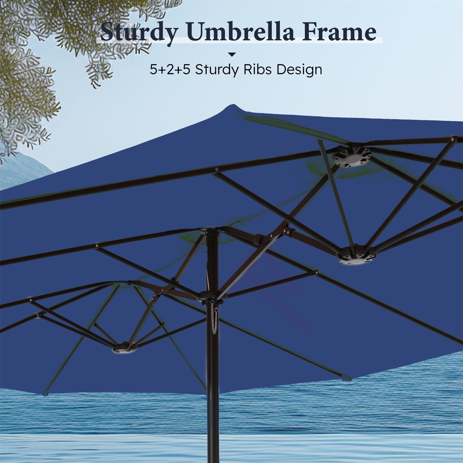 SUMMIT LIVING 15 ft Large Patio Umbrella with Base (Included) Double-Sided Rectangular Outdoor Deck Umbrella for Outside - Beige