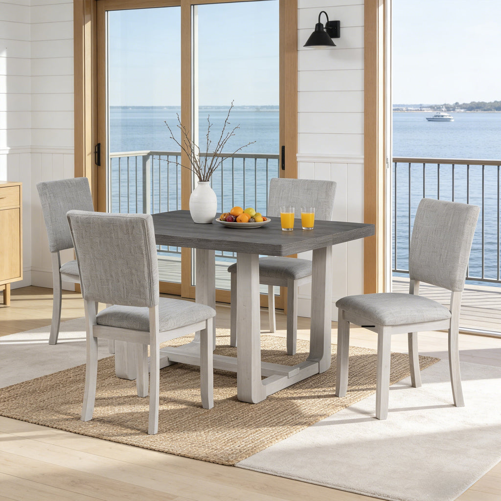Leovanni Modern 48 5-Piece Solid Wood Dining Table Set with 4 Upholstered Chairs, Rectangular Kitchen & Dining Room Set, Natural