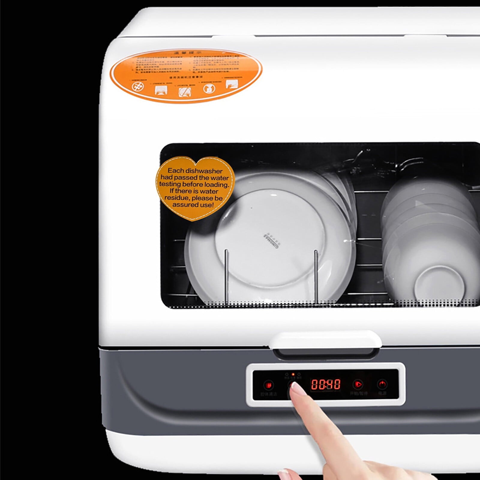 110V 800W Countertop Dishwasher - Stainless Steel,3 Wash Modes + Fruit Wash,Touch Control,Space-Saving,Ideal for Small Kitchens & RVs