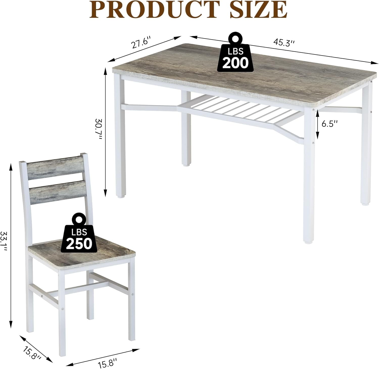 LinkRomat Dining Table Set for 4, Farmhouse Kitchen Table with 4 Wood Chairs, Dining Room Set for Breakfast Nook, Small Places, Restaurant, Gray