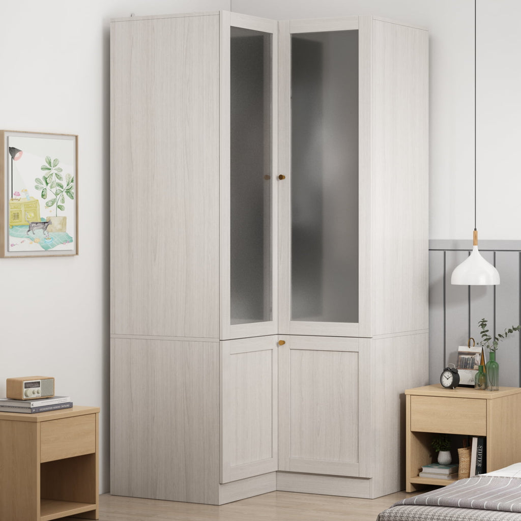 OxyLife 2 Door Wardrobe Armoire, White Closet Storage Organizer with Drawers and Shelves