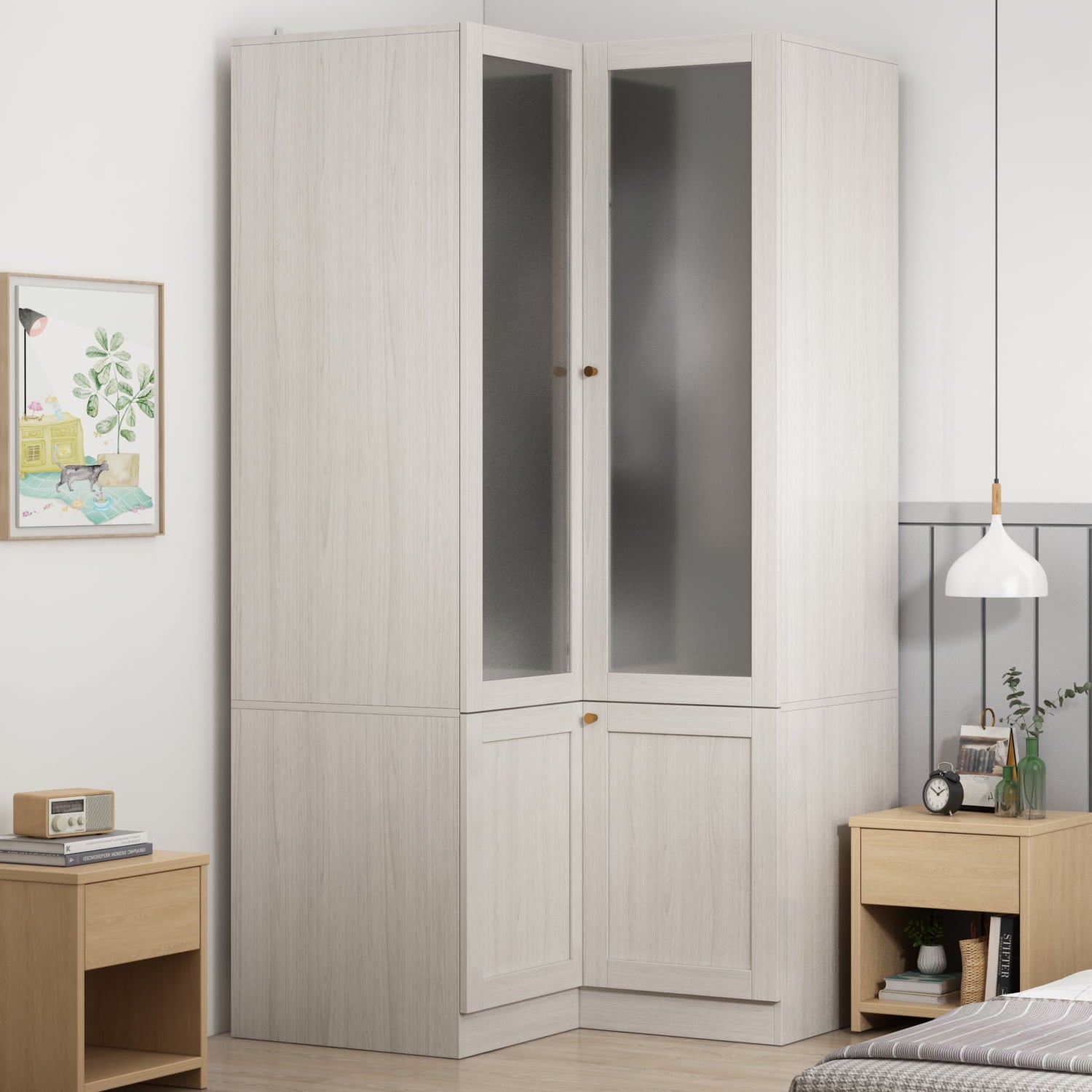 OxyLife 2 Door Wardrobe Armoire, White Closet Storage Organizer with Drawers and Shelves
